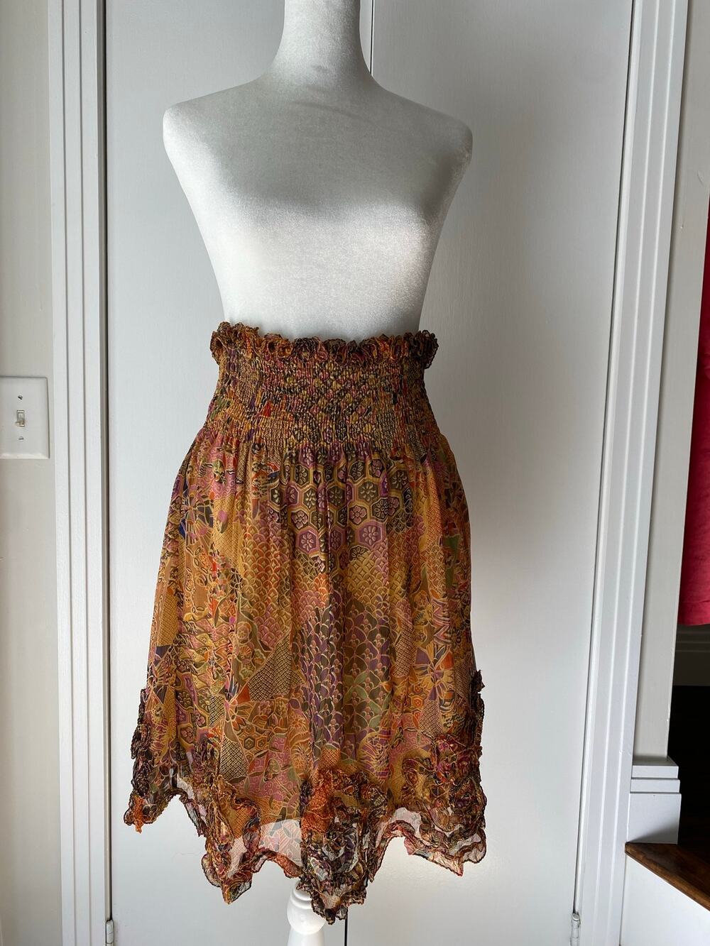 French Connection 100% Silk Floral Patterned Boho Skirt